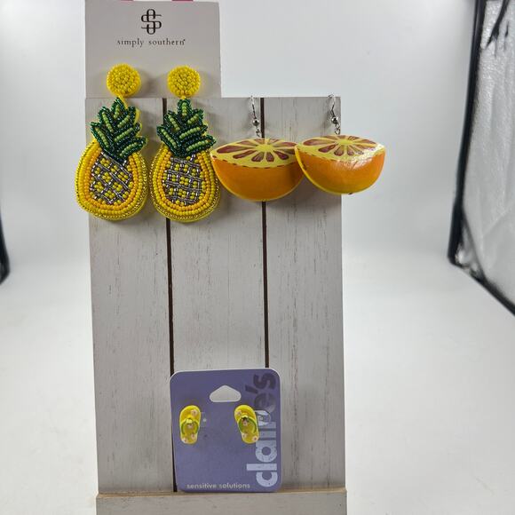 Simply Southern Pineapple Earrings Claires Flip Flop Studs & Orange Earrings - Picture 3 of 7